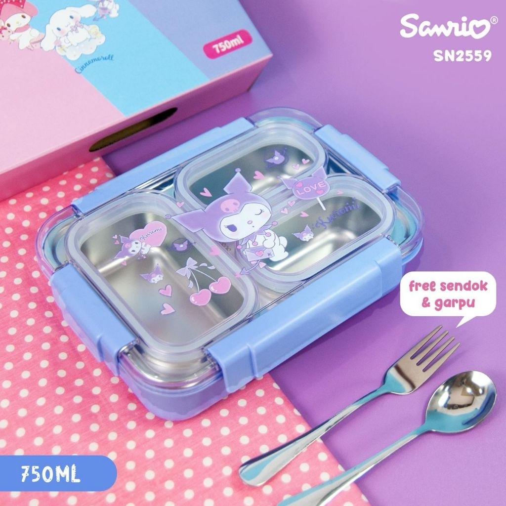 Jual Omix_Lunch Box Kids Sekat 3-Sanrio Series/Tempat Bekal Anak Sekat 3  Stainless Sanrio Series/ Kuromi/My melodi | Shopee Indonesia