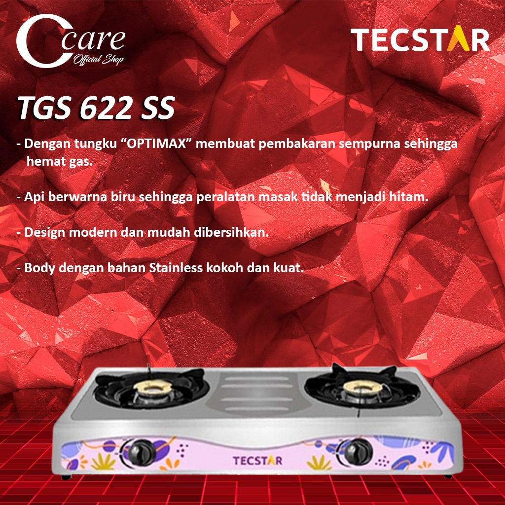 Jual TECSTAR Kompor Gas 2 Tungku Stainless Optimax Teraflon Anti ...