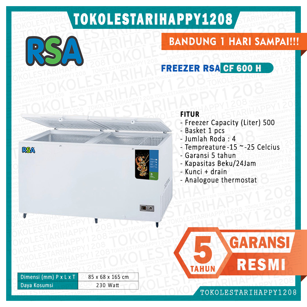 Jual Chest freezer RSA 500 ltr CF600 h CF-600-H | Shopee Indonesia