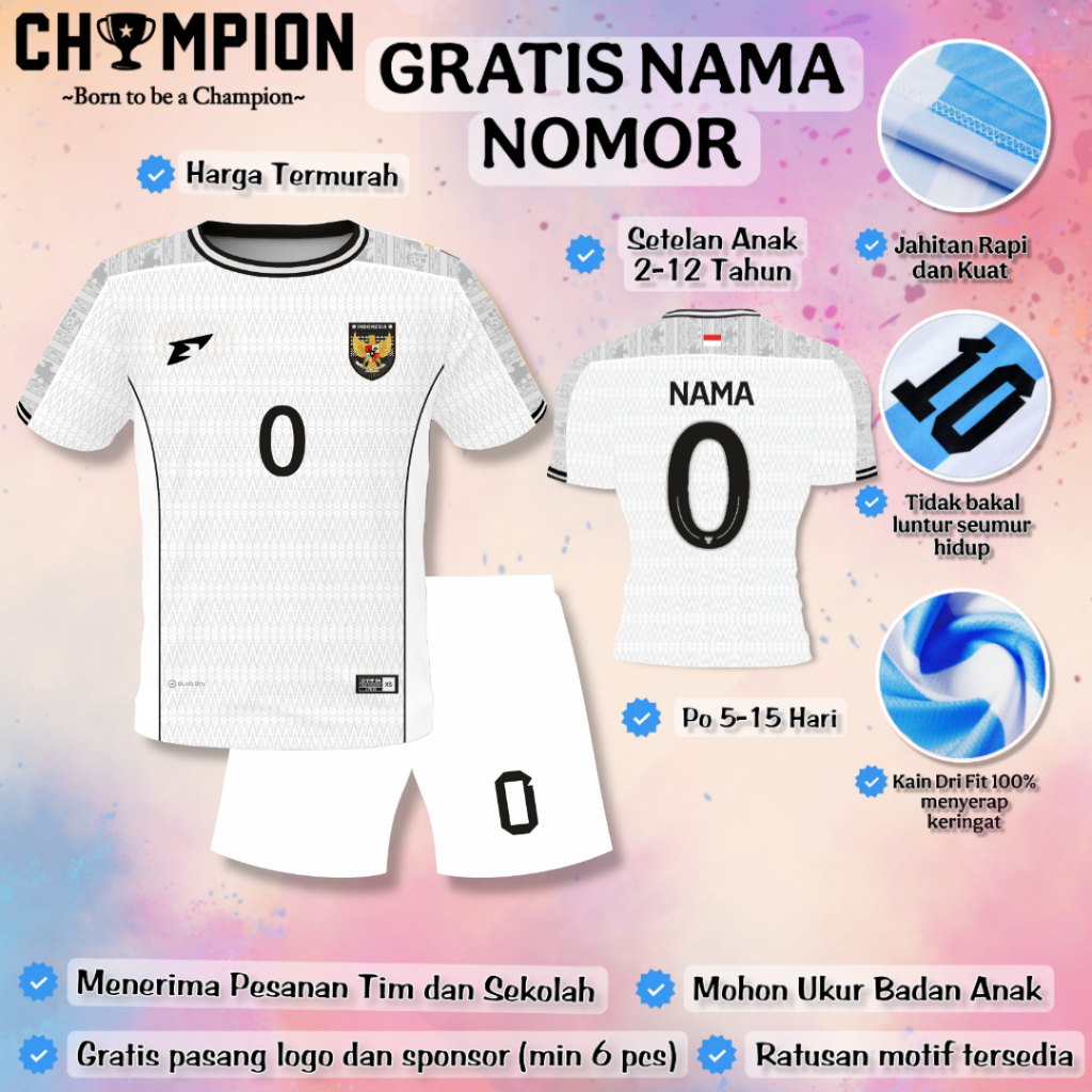 Jual (GRATIS NAMA NOMOR) Setelan Baju Timnas 2025 Anak Setelan