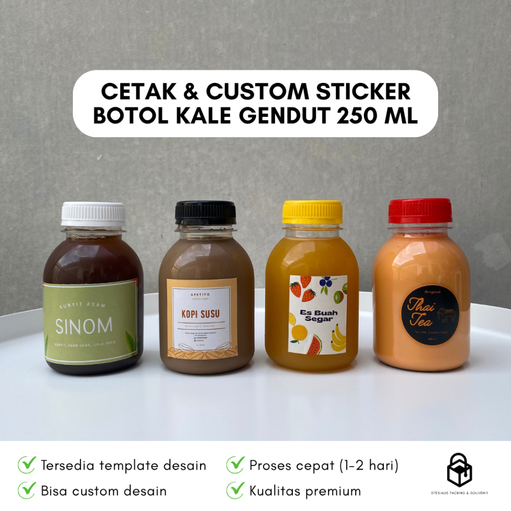 Jual Cetak Custom Stiker Botol Kale Gendut 250 ml | Print Label Sticker ...
