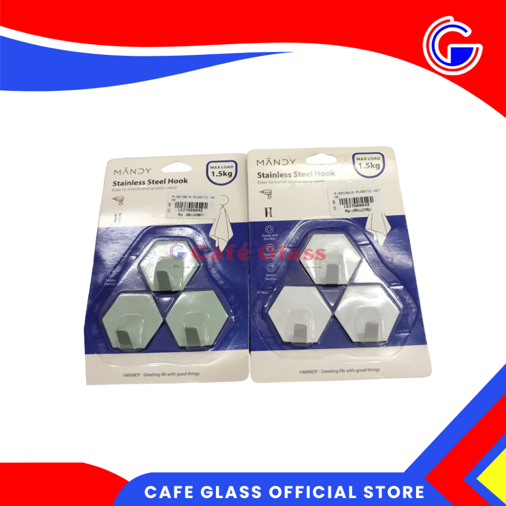 Mandy Stainless Steel Hook 3 Pcs I Gantungan Dinding Tempel Hexagon I Kait Baju Dinding I M-00138-N
