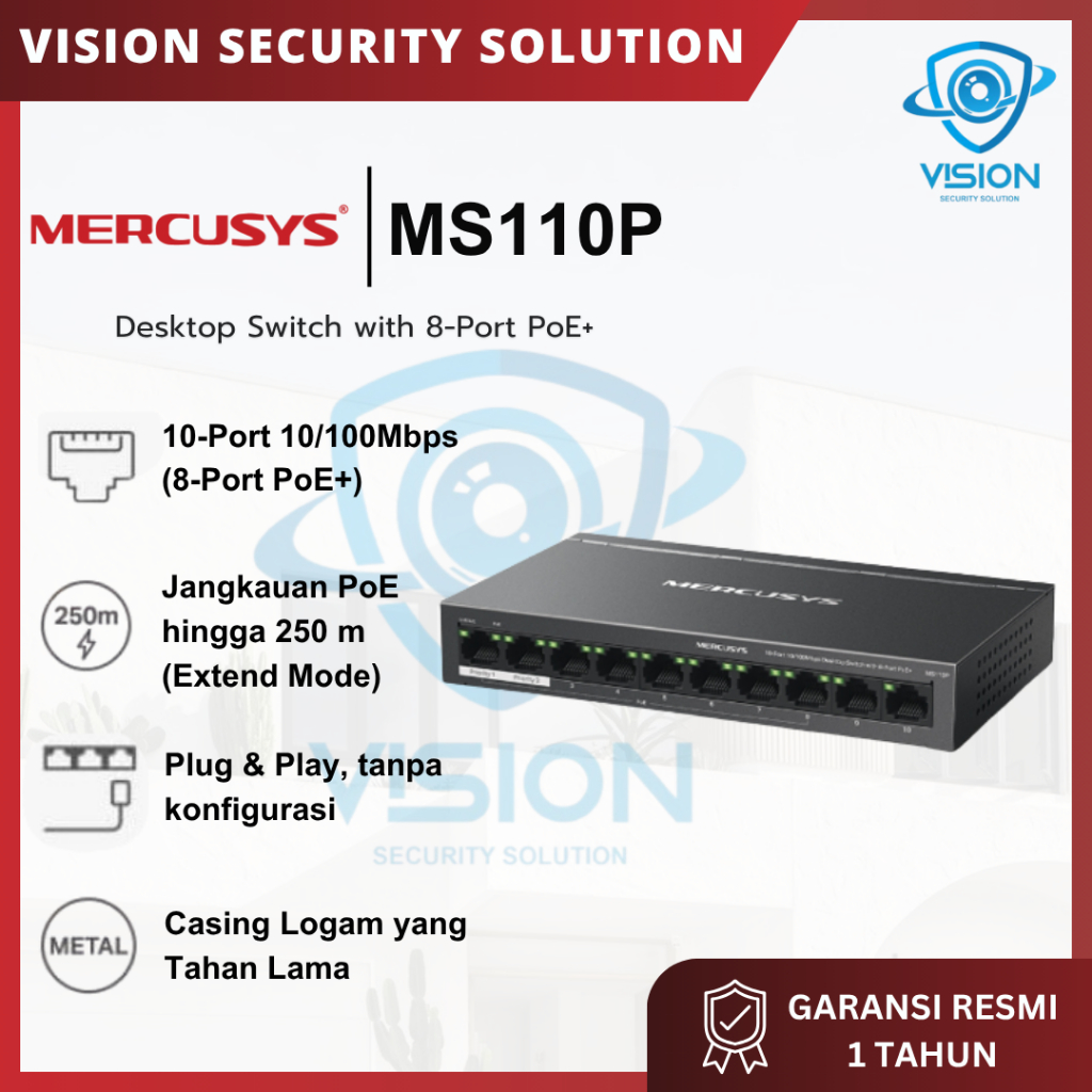 Jual Tp-Link Mercusys MS110P 10-Port 10/100Mbps Desktop Switch With 8 ...