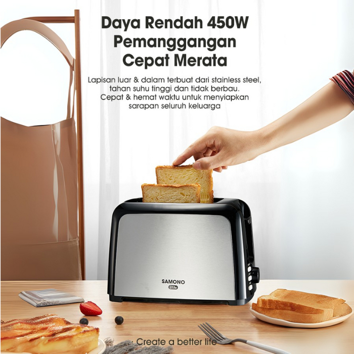 Jual Samono Toaster SW-TS450 Pemanggang Roti Listrik Stainless 2 Potong ...