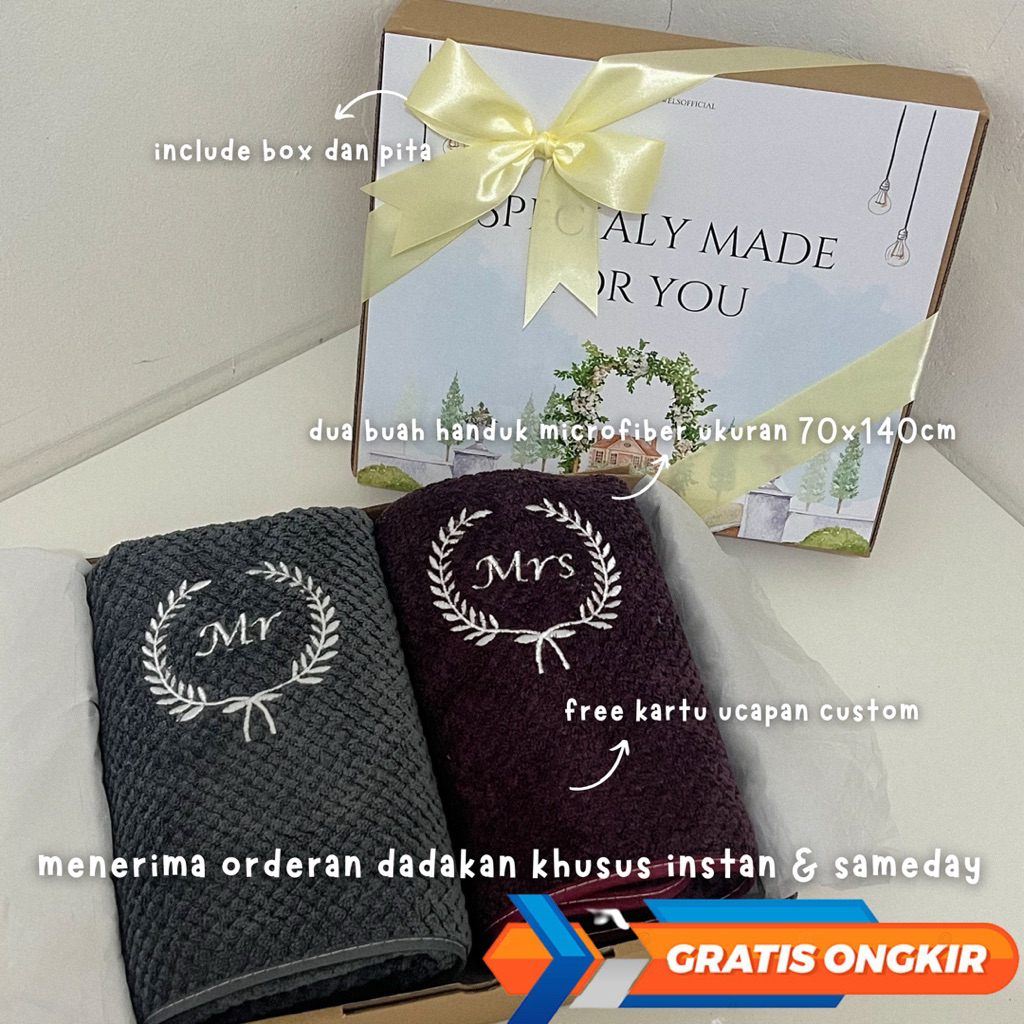 Hampers Pernikahan Handuk Couple / Hampers Kado Souvenir / Gift Set Box Handuk Pernikahan Wedding Couple / Paket Kado Hampers Wedding Nikahan / Paket Seserahan Hantaran Pernikahan Engagement