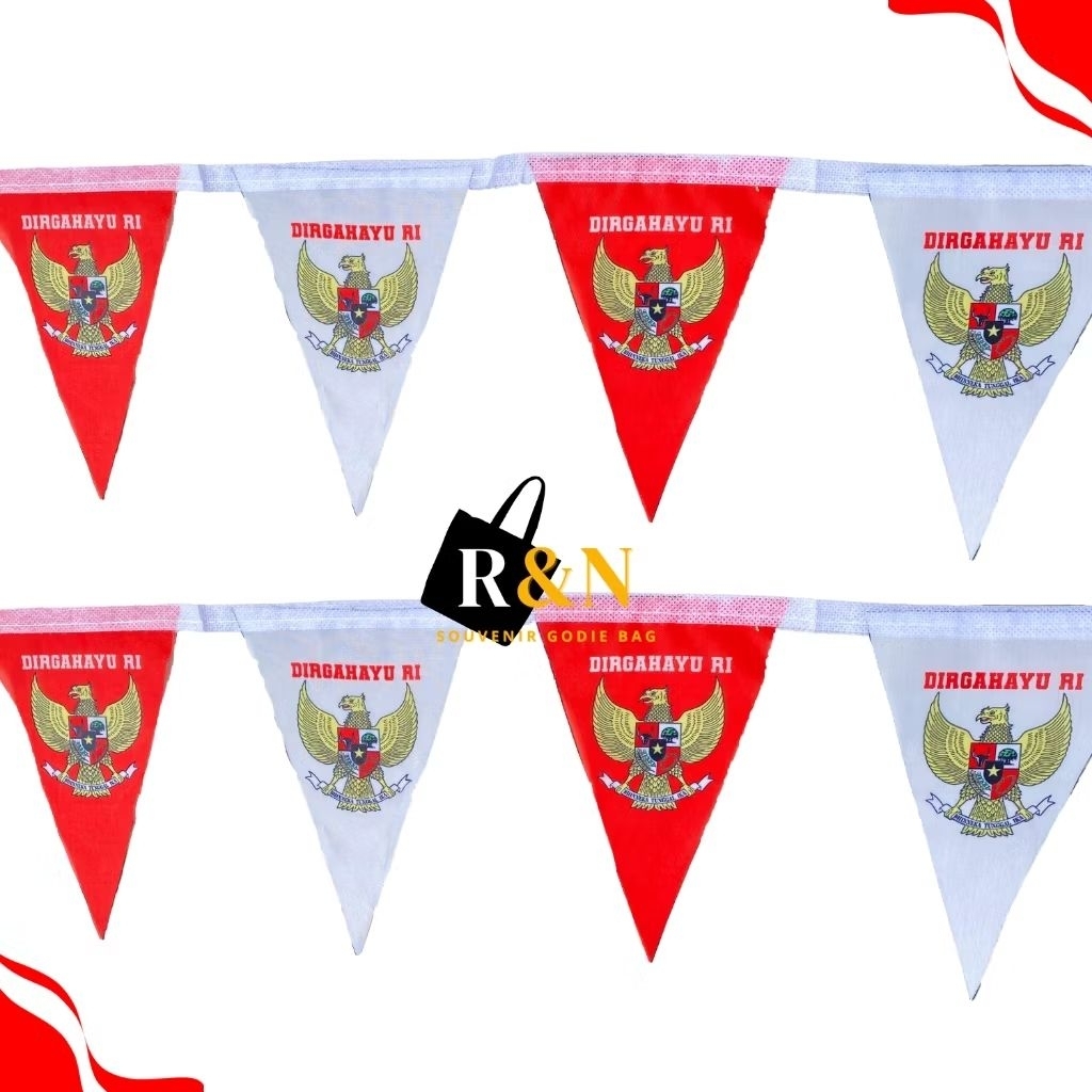 Bendera Hias Kemerdekaan 6 Meter 40 lembar Bendera spunbond Dekorasi 17 Agustus Bendera Dirgahayu RI Jahit & Siap Pakai