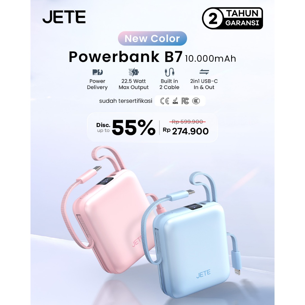Jual 【Sertifikat CCC】New Colors JETE B7 Powerbank 10000mAh 22.5W Fast ...
