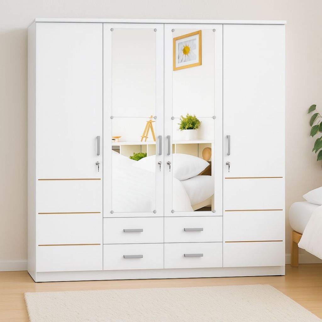 Jual Lemari Pakaian 4 Pintu Laci Luar Wardrobe Baju Minimalis Modern ...