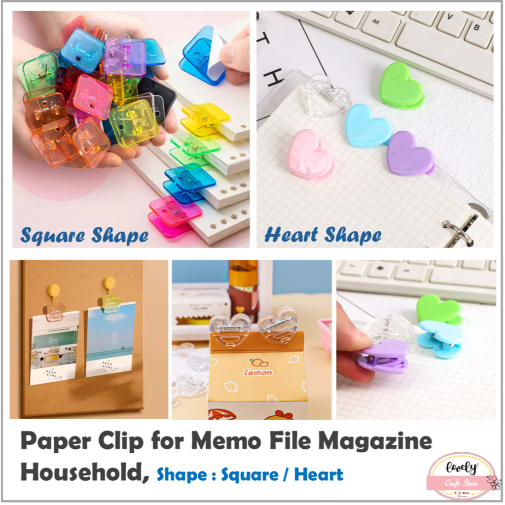 Jual LovelyCraftStore | Mini Square Heart Clips Transparent & Solid ...