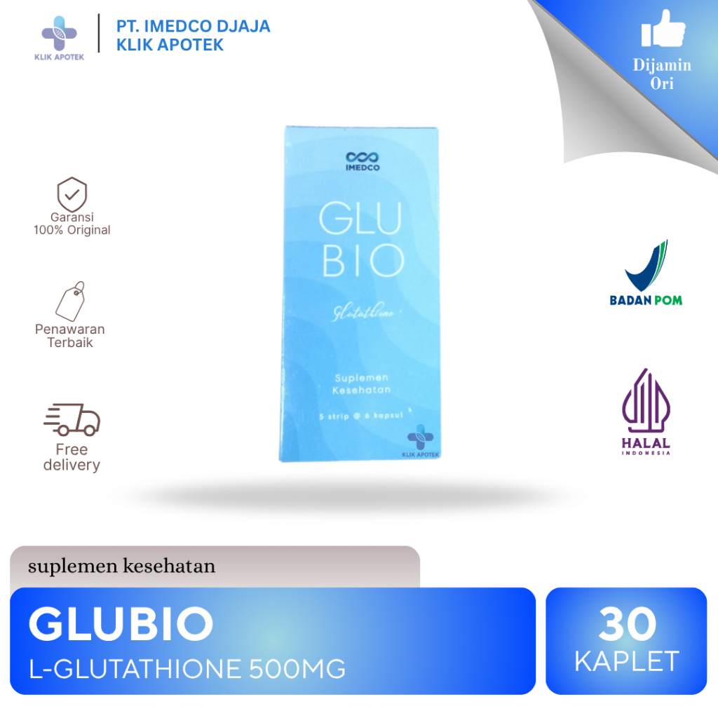 Jual GLUBIO L-Glutathione 500mg 30tablet/box | Suplemen Pencerah kulit ...