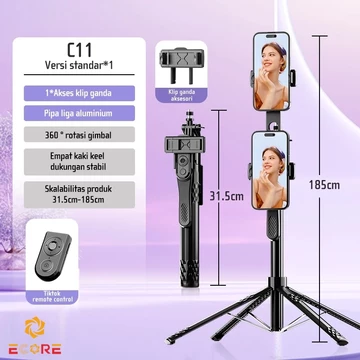 ECORE C11 185CM Tongsis 4leg Tripod Bluetooth Selfie Stick Fill Light Tongsis Tripod