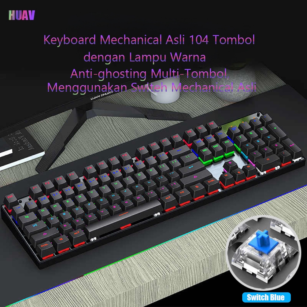 Jual Keyboard Mekanik Kabel dengan Pencahayaan Warna Campuran, Tombol