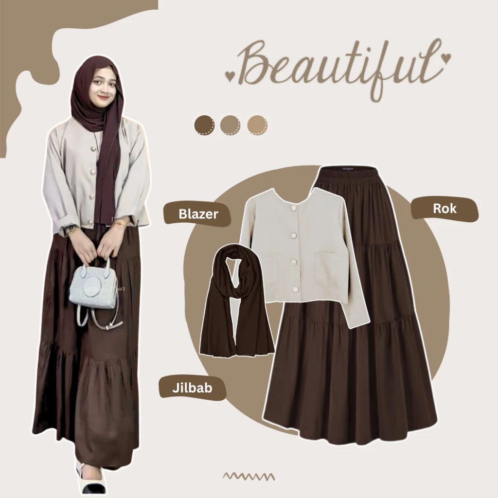 Casual 3in1 Blazer Rok Pasmina Premium Set