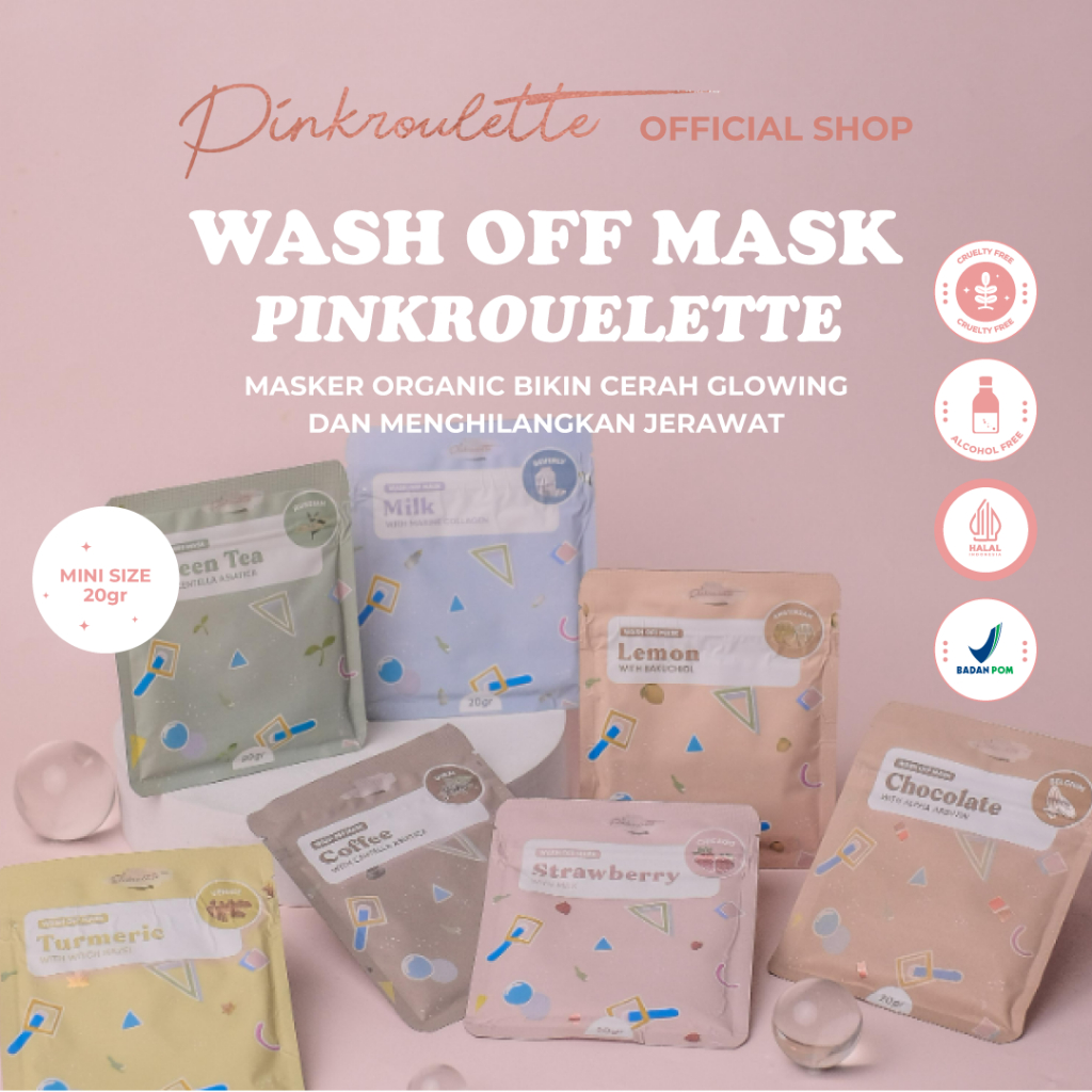 PinkRoulette Masker Organic FaceMask Travel Size 20gr | Masker Mencerahkan, Menghilangkan Bekas Jerawat, Masker Jerawat Ampuh