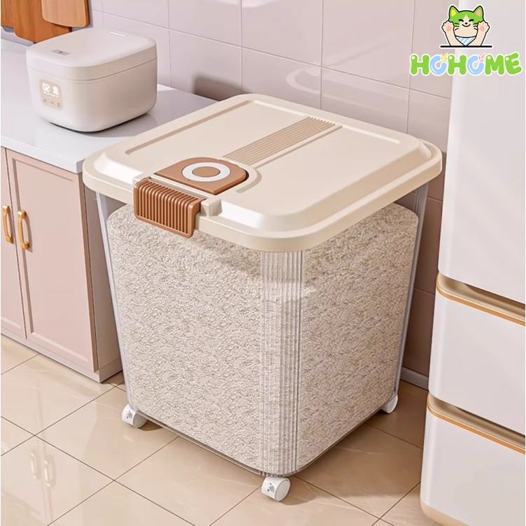 Wadah Beras Anti Kutu 5-25kg Kedap Udara - Tempat Penyimpanan Transparan + Roda