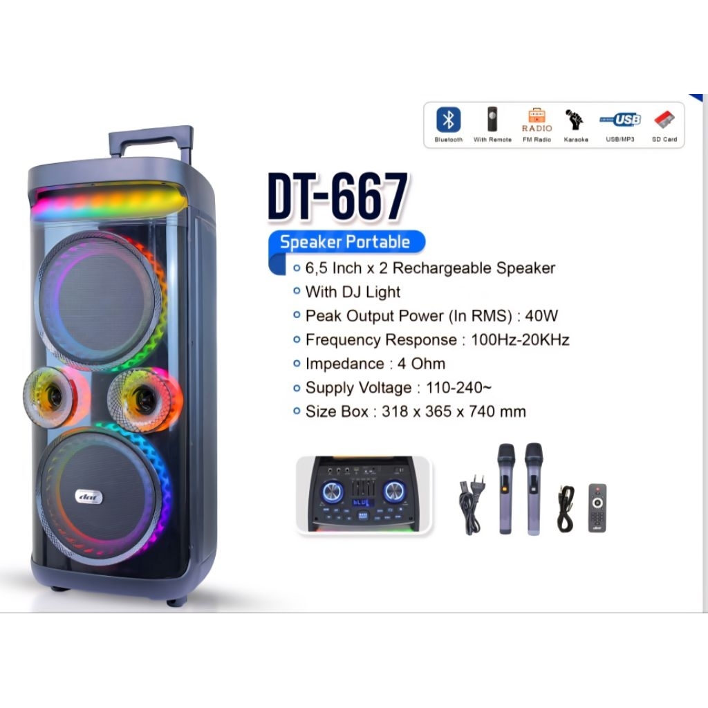 Jual SPEAKER PORTABLE DAT DT 667 DT667 RECHARGEABLE BISA DICAS DICHARGE ...