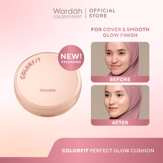 Wardah Colorfit Perfect Glow Cushion 15 g - Medium-High Coverage Hingga 12 Jam Dengan SPF 40 PA - Dilengkapi Dengan Glow Perfecting Pigment & Skincare-infused CICA + Hydra ß-Glucan - Hasil Akhir Glowing Miskah - Makeup - Tahan Lama dengan Bedak