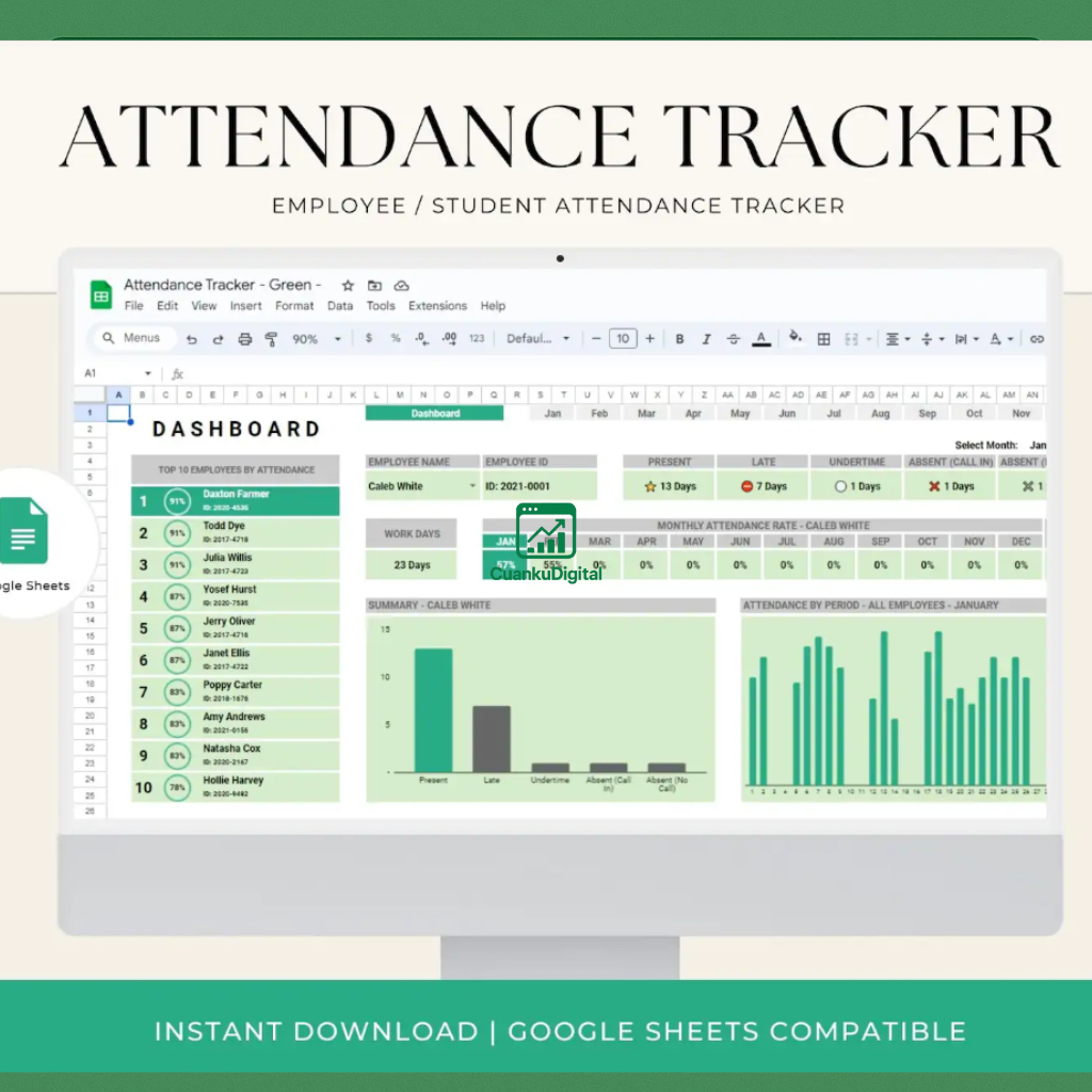 Jual Template Absensi Karyawan & Siswa Harian Bulanan Tahunan Google ...
