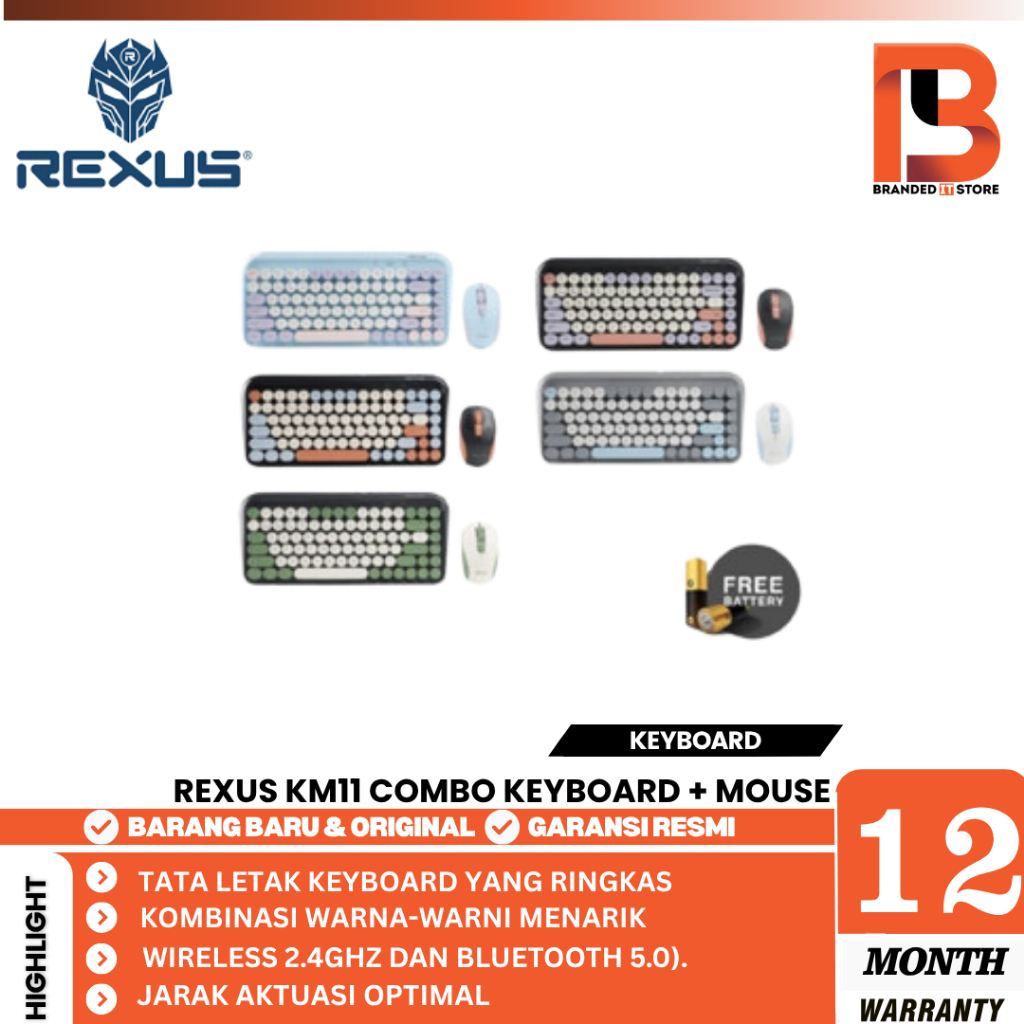 Jual REXUS KM11 COMBO KEYBOARD + MOUSE WIRELESS DUAL CONNECTION RETRO ...