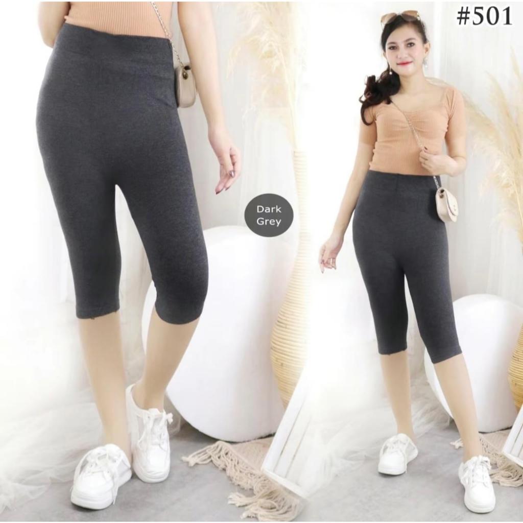 Legging Bikers Leggings Wanita Pendek Selutut Bahan Spandex Super Stretch  Pinggang High Waist