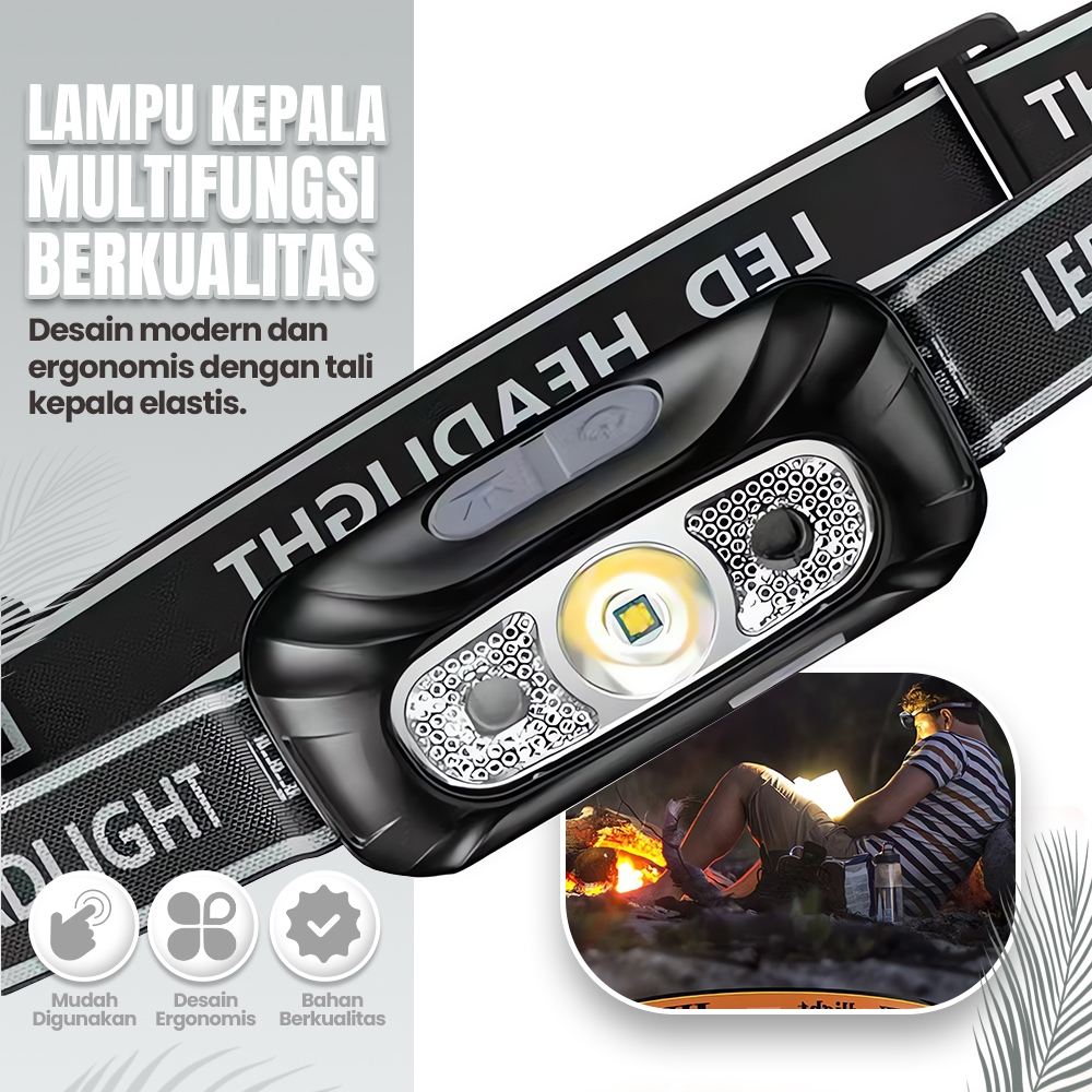 Jual Headlamp USB lampu kepala anti air headlamp sentuh alat outdoor ...