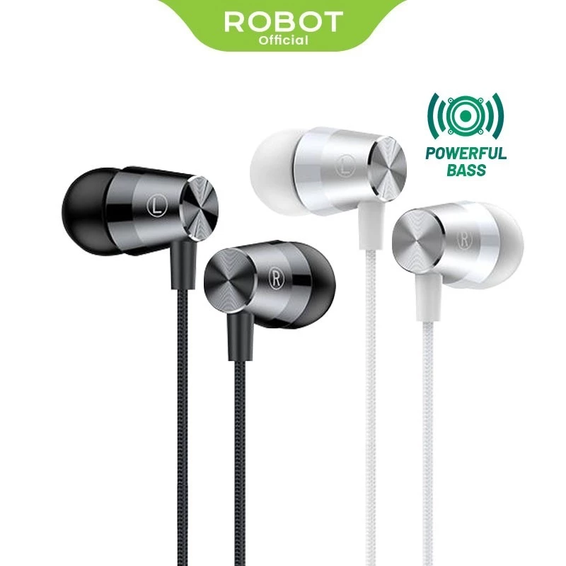 ROBOT Headset Kabel RE101S Wired Headset Earphone Super Bass Kompatibel Semua perangkat Audio jack 3.55 Original