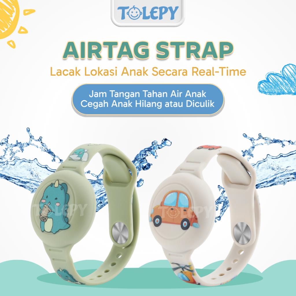 TOLEPY Strap GPS Anak Android & IOS | Jam Tangan GPS Airtag dan Google Tag | Anti Kehilangan | Pelacak GPS Anak bisa Find My dan Find Hub | Airtag case