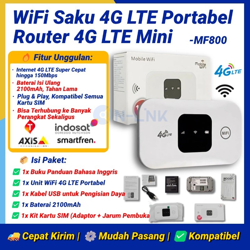 Jual COD MF800 Mifi 4G LTE WiFi Modem Portable 150Mbps Unlock Semua ...