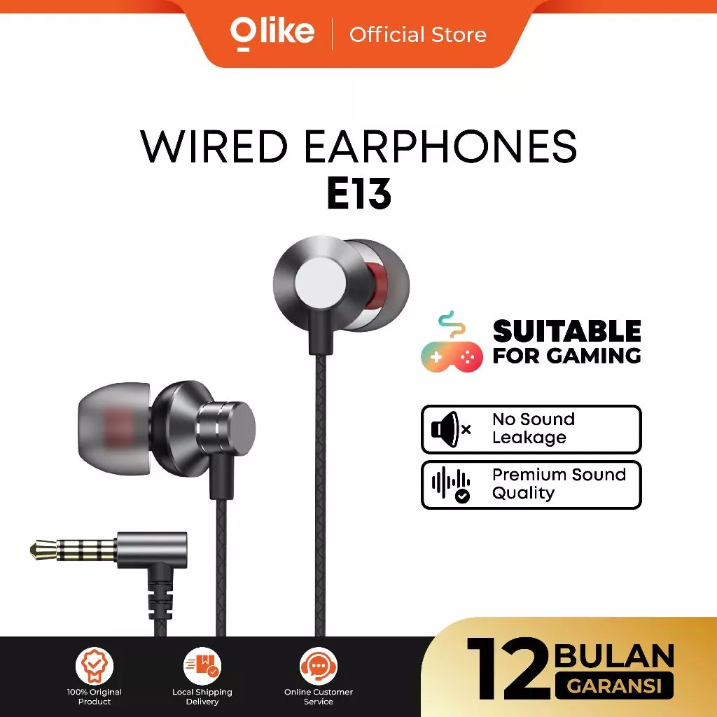 OLIKE HEADSET HANDSFREE 3.5MM WIRED EARPHONE NOISE REDUCTION METAL E13 - LIVE