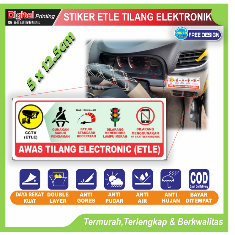 Jual Stiker tulisan ETLE anti tilang elektronik sticker dashboard ...