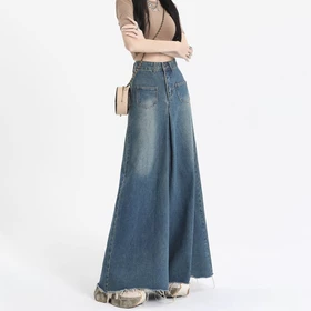 Loyka Plus Size Celana Jeans Cewek Wide Leg Highwaist Kulot Fashion Loose Biru Celana Baggy