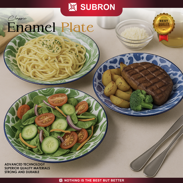 Jual SUBRON Piring Enamel Lurik Set Aesthetic PROMO SPECIAL BELI 5 FREE ...