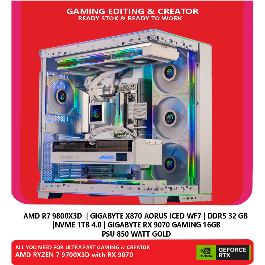 Jual PC Gaming Rendering & Creator AMD Ryzen 7 9800X3D VGA Gigabyte RX ...
