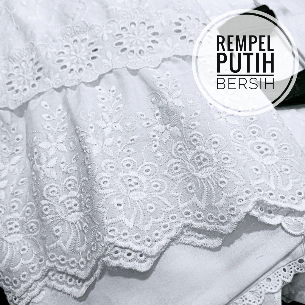 Mukena dewasa katun paris timbul bunga renda rempel putih bersih jumbo