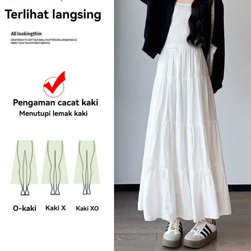 Jual Rok Panjang Wanita A-Line Warna Putih – Gaya Korea, Model Layer ...