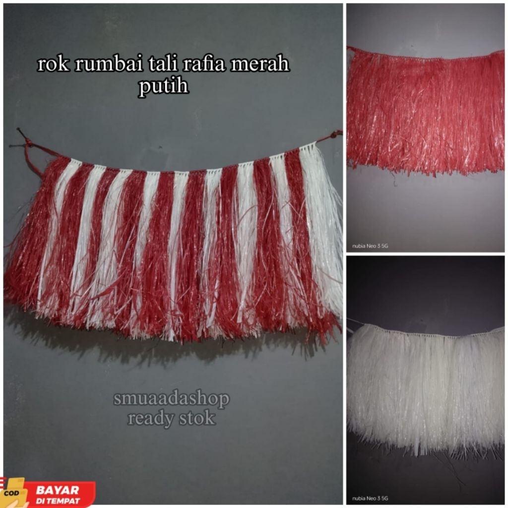 Jual rok rumbai merah putih tali rafia cocok untuk acara Agustus ...