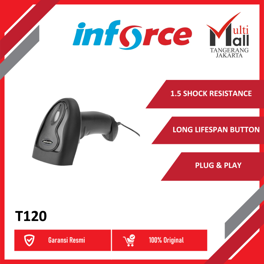 Jual INFORCE BARCODE SCANNER T120 1D USB WIRED KABEL CABLE HANDHELD ...