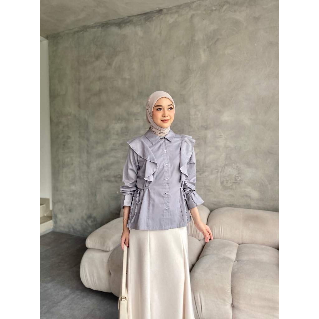 Jual Amarestola - Zeyna Blouse Katun Model Ruffle Korean Style Biru ...