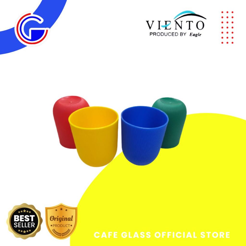 Gelas Plastik Set Warna Warni Viento / Gelas Kopi Pendek Susu Tekstur Garis Set Isi 4 Pcs Gl-147