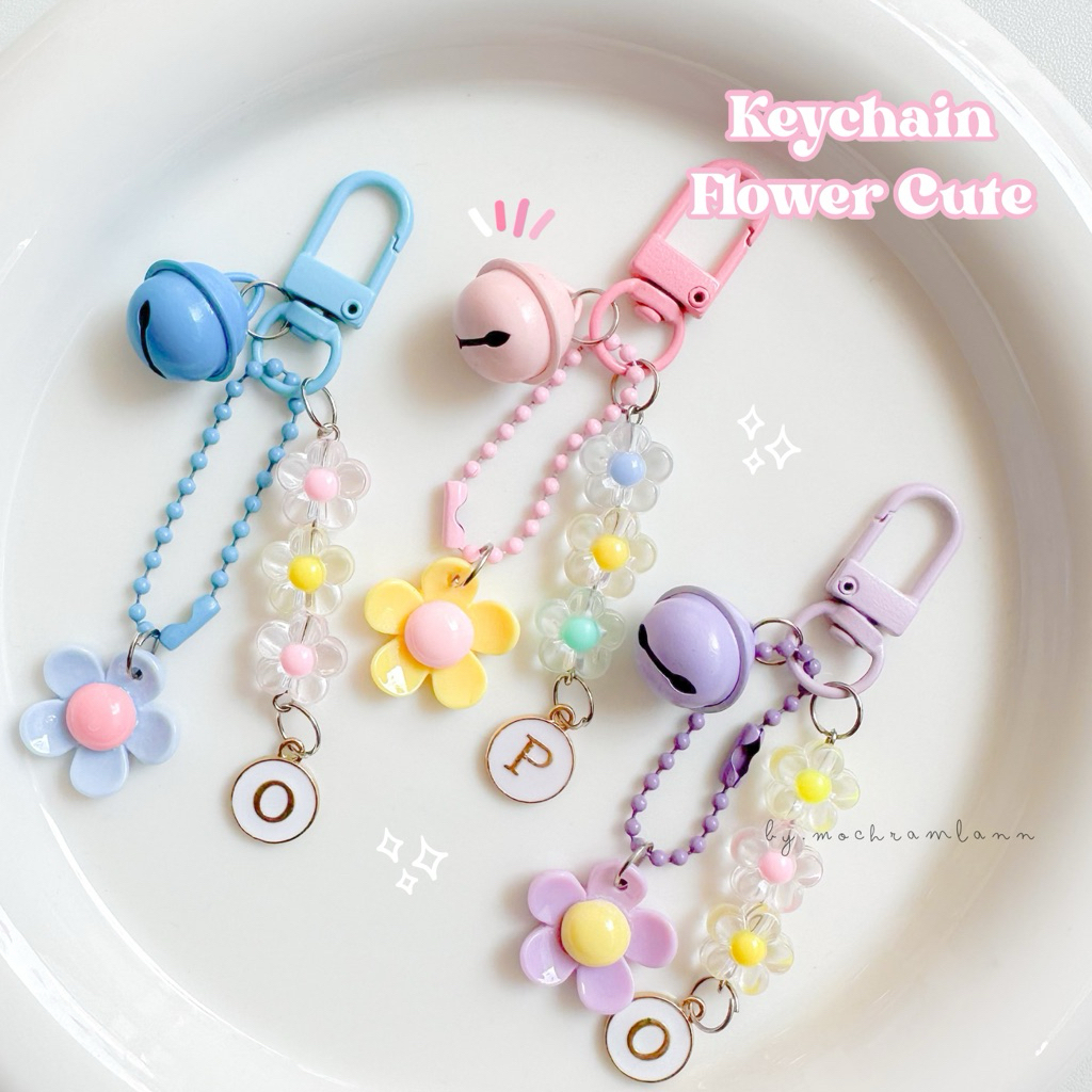Jual Gantungan Keychain Bunga Akrilik Ada Lonceng Bunyi//BISA REQUEST ...