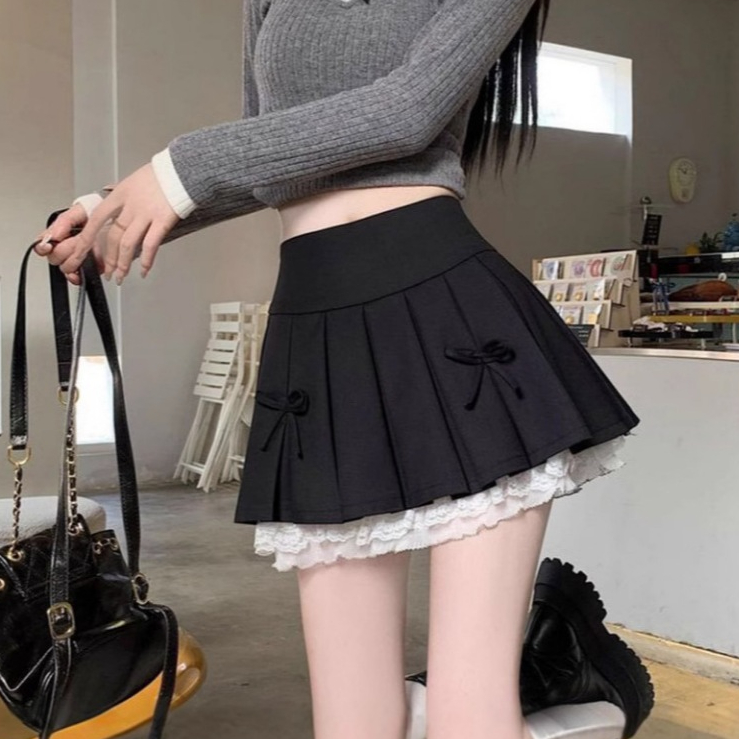 Jual Rok Mini Wanita DS-1715 Rok Lipit Pendek A-Line Ruffle Renda Lace ...