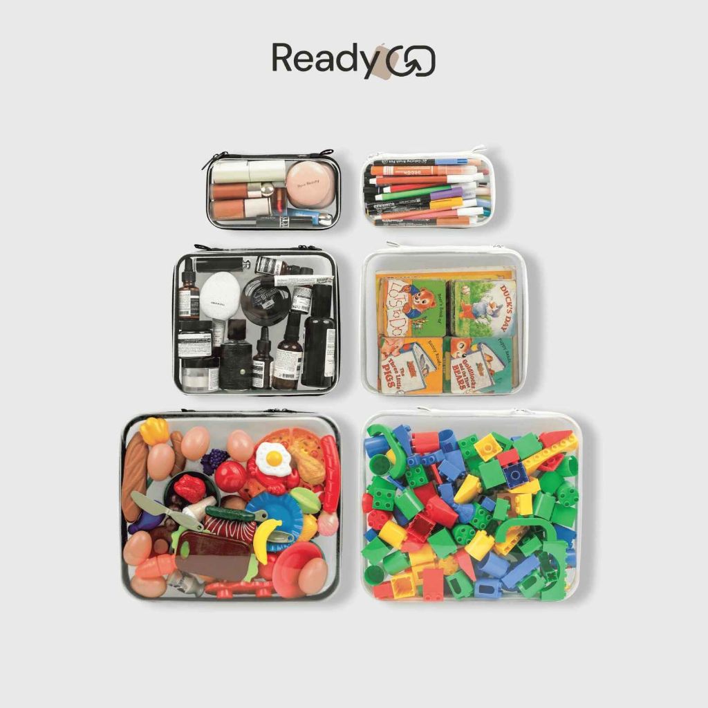 Pouch transparant serbaguna Ready Go Aqua dalam berbagai ukuran untuk organizer rumah