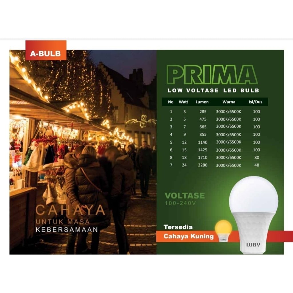 Jual Luby Prima Lampu LED Bulb 7W Cahaya Putih E27 6500K Low Voltage ...