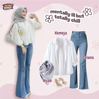 3in1 Kemeja Celana Hijab Bella OOTD Wanita