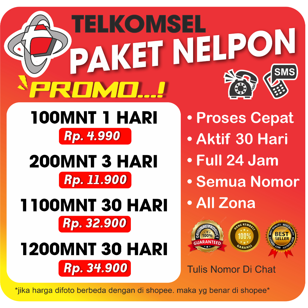 Jual Paket Nelpon Telkomsel 1100 Menit - 30 Hari, Nelpon Semua Operator ...