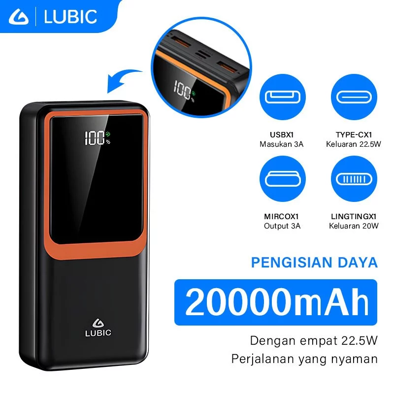 LUBIC Powerbank 20000 mAh Fast Charging 22.5W PD20W Dual USB Type C & Micro Original bank daya