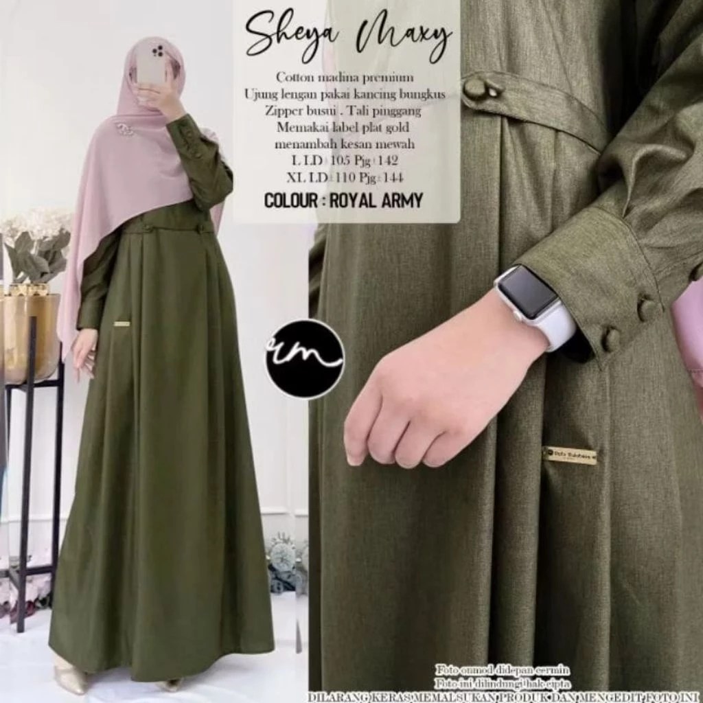 Detail bahan dan lengan kancing gamis katun Madinah