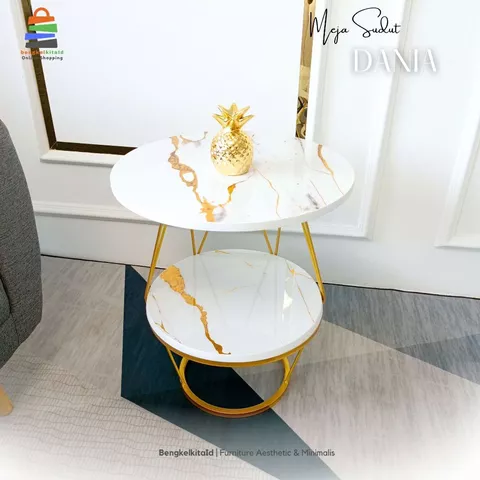 Aesthetic Round Side Table Meja Sudut Tamu - MEJA DANIA - Modern Minimalist Besi Holo Gold