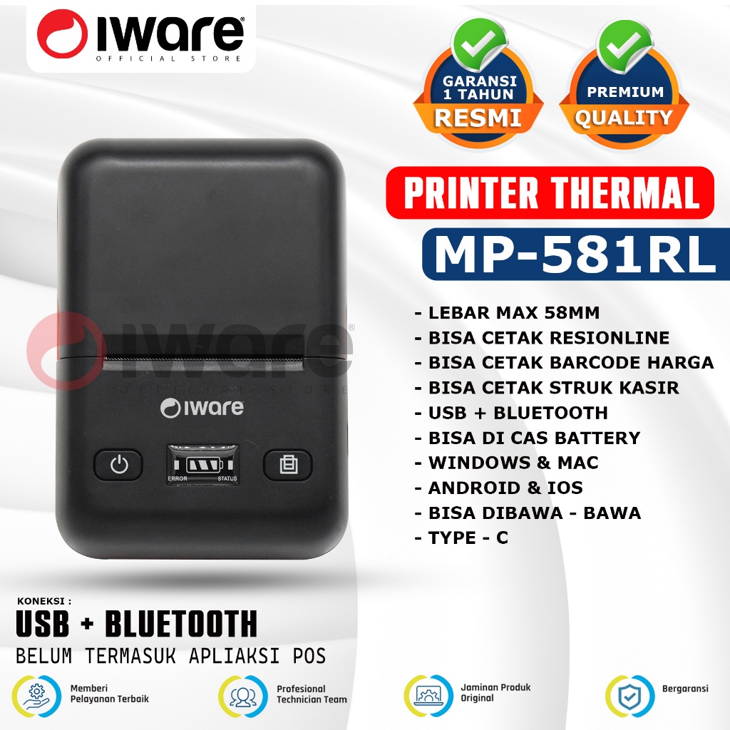 Jual Iware Printer Thermal Barcode Struk Kasir PPOB MP-581RL 58mm Usb ...