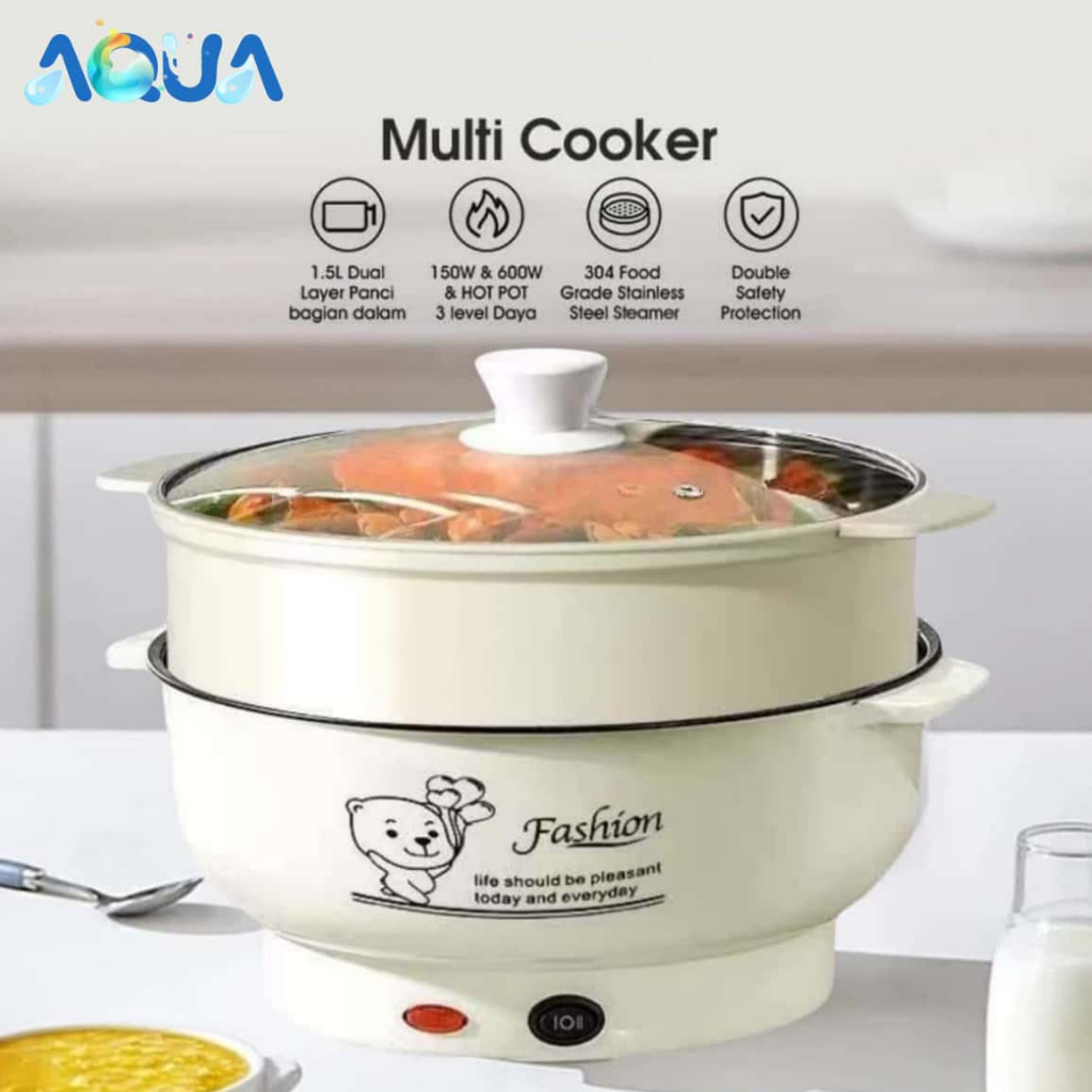Aqua - Panci Listrik Kapasitas 1.5l Serbaguna Anti Lengket Dengan Kukusan 2 Mode